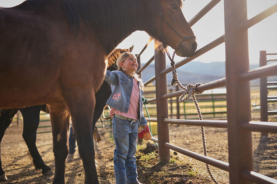 Aspen Ghaffari smiles at one of her horses on the Ghaffari family property in Montrose, CO